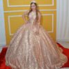 Vestido de XV Oro Rosa Lentejuela – Elegancia que Enamora