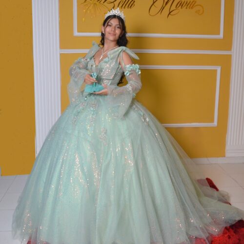 Vestido de XV Verde Sage – Frescura Natural para tu Noche Especial