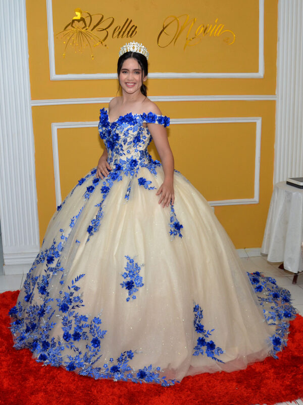 Vestido de XV Nude 3D Royal Blue con Cola de Ensueño – Estilo Princesa (copia)