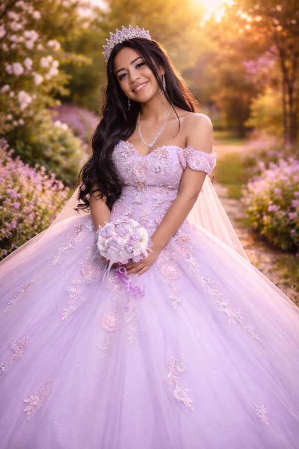 Vestido de XV Lila con capa